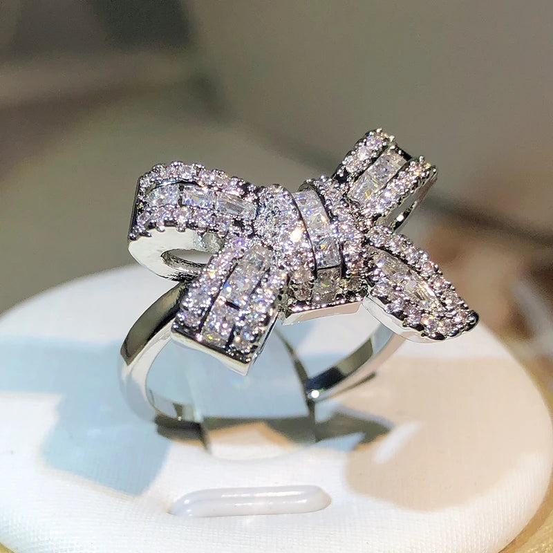 Sparkling Bow Knot Zircon Ring