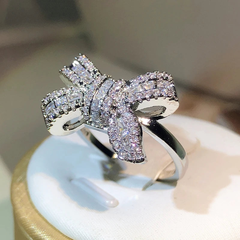 Sparkling Bow Knot Zircon Ring