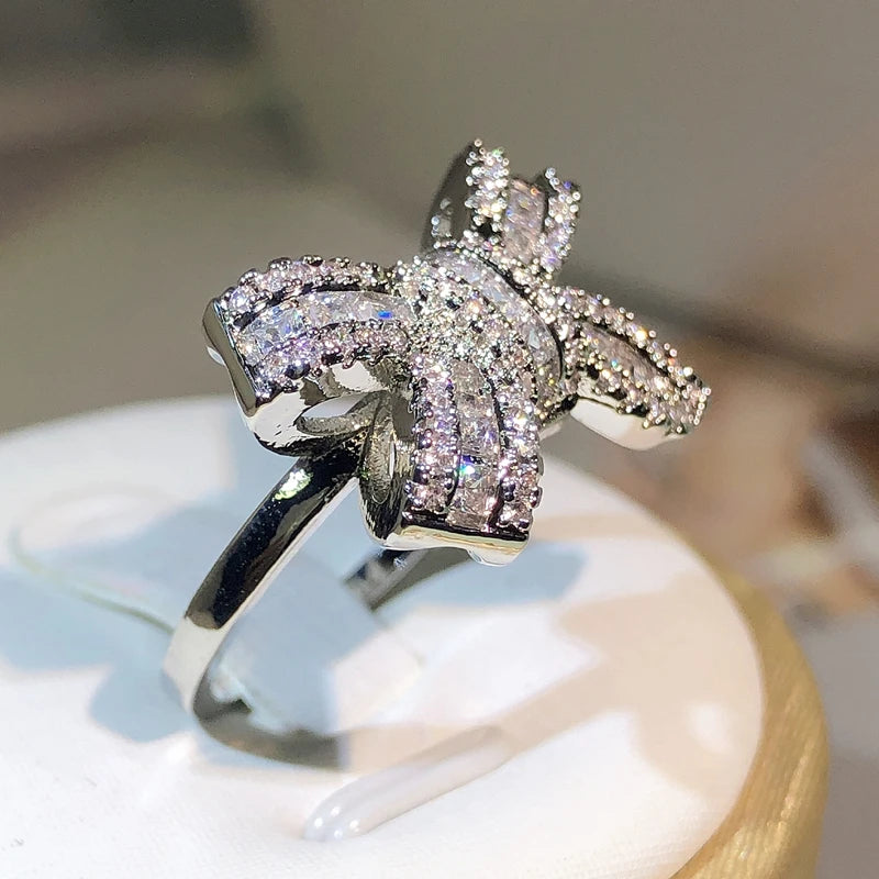 Sparkling Bow Knot Zircon Ring