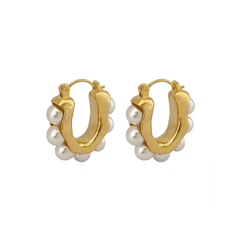 Retro Pearl Hoop Earrings