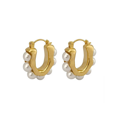 Retro Pearl Hoop Earrings