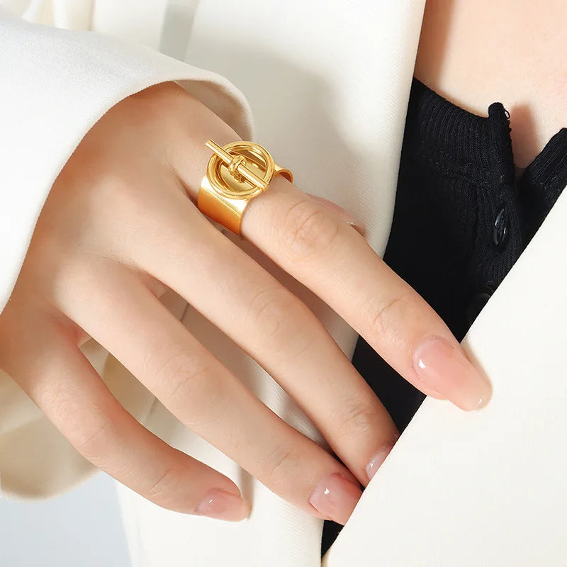 Golden Geometric Punk Ring