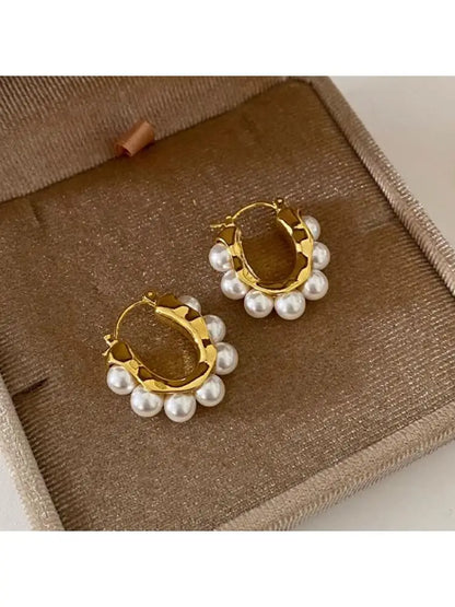 Retro Pearl Hoop Earrings