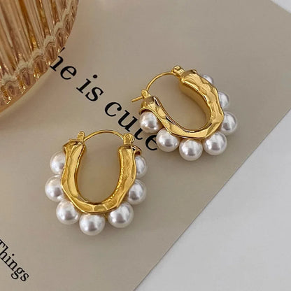 Retro Pearl Hoop Earrings