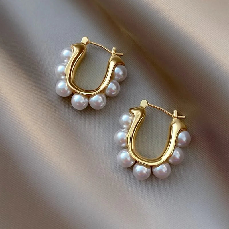 Retro Pearl Hoop Earrings